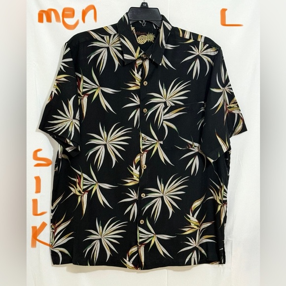 Caribbean Other - Men's Silk Hawaiian Shirt - Black Tropical Print